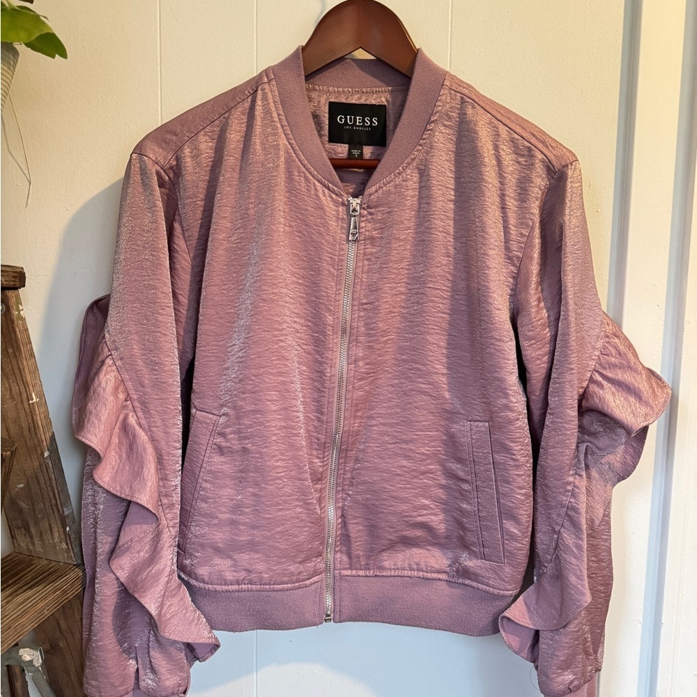 ✨ GUESS Los Angeles Ruffle Sleeve Bomber Jacket ✨